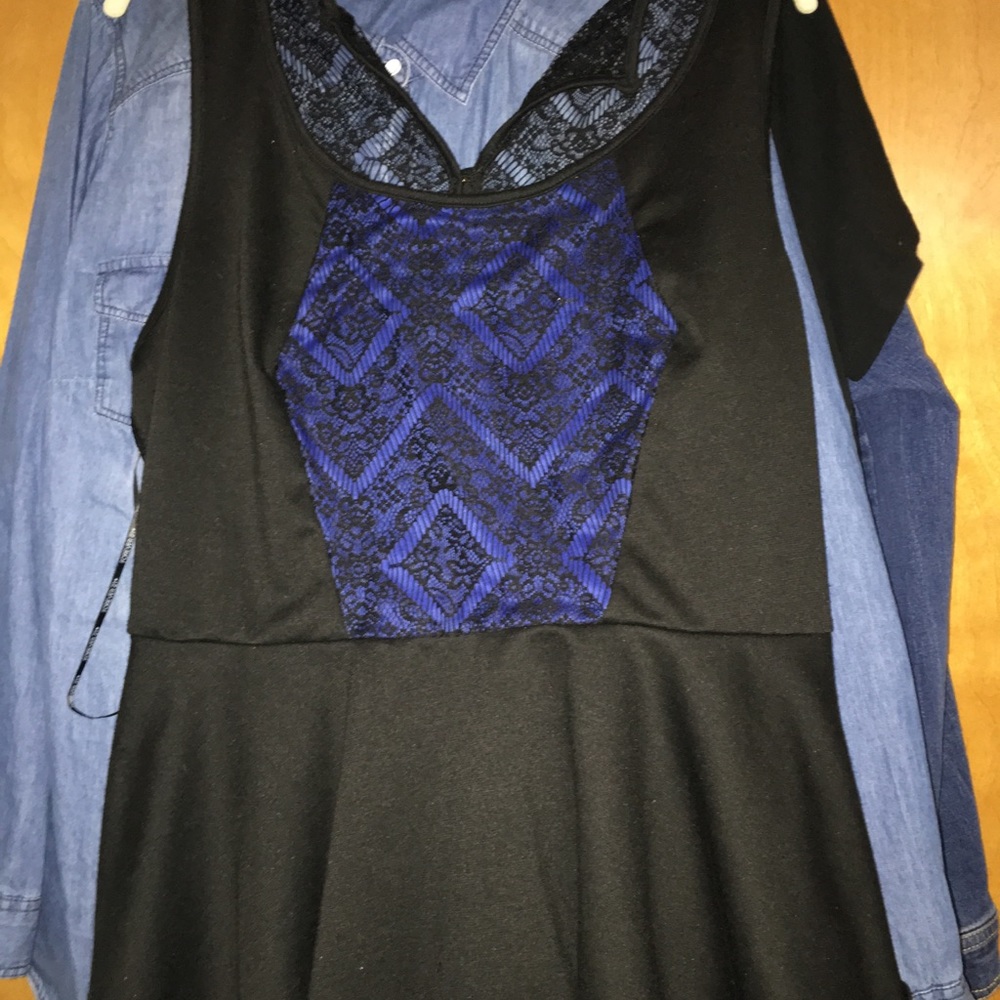 Black/Blue Peplum Top